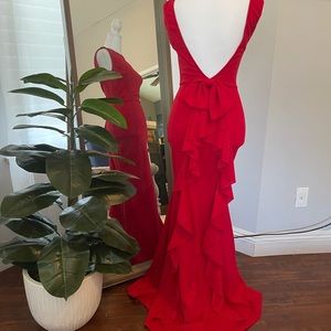 Backless Bow- back ruffle maxi dress